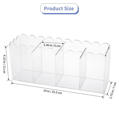 MOLIGOU Acrylic Pencil Holder, 4 Compartments Clear Pen Organizer, Desktop Pencil Holder with Scalloped Edges