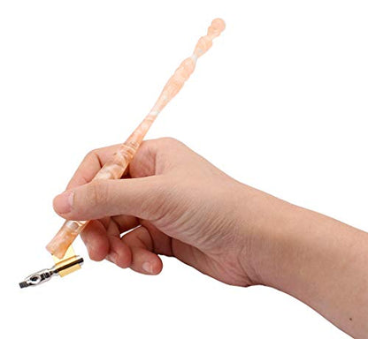 Xiaoyu Calligraphy Oblique Nib Pen Holder, English Calligraphy Pen Nib Holder, Resin Dip Pen Handle Nib Holder with 5 Flat Nibs, Pink - color: Pink