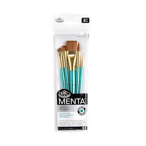Royal & Langnickel Menta, 5pc Shader Variety Brush Set, Includes - Wash, Round, Shader, Angular & Liner Brushes Teal - style: SHADER VARIETY