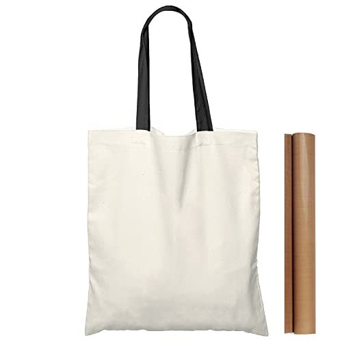 NPBAG 15 Pack 15'' X 16'' Natural Cotton Tote Bags, Lightweight Blank Bulk Cloth bags with 1pc of PTFE Teflon Sheet - color: Black Handle, size: Medium