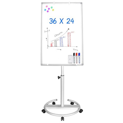 Mobile Whiteboard – 36 x 24 inches Portable Magnetic Dry Erase Board, 3' x 2' Stand Easel White Board Dry Erase Easel Standing Board with Flipchart Hooks - color: White, size: 24"W x 36"H