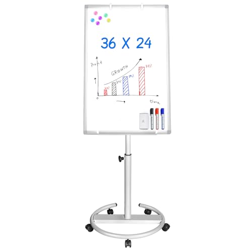 Mobile Whiteboard – 36 x 24 inches Portable Magnetic Dry Erase Board, 3' x 2' Stand Easel White Board Dry Erase Easel Standing Board with Flipchart Hooks - color: White, size: 24"W x 36"H