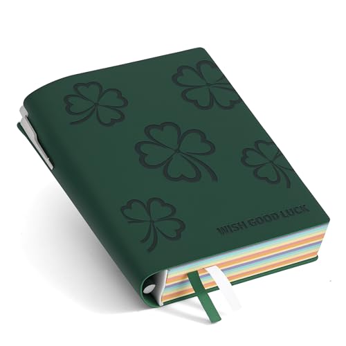 Thick Blank Journal Notebook 400 Pages With Pen Holder 100gsm Thick Color Blank Pages ， A6 Unlined Plain Sketchbook ，No Lines Soft Leather Small Blank Notebook For Women Drawing Book Memo Writing Sketch Diary Hardcover Notebook3.9 × 5.5 (Wish Good Luck -