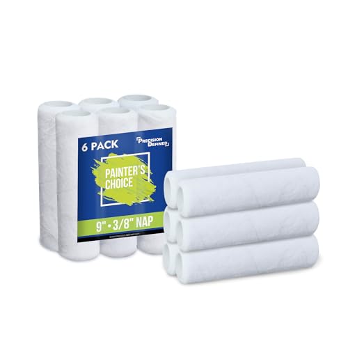 Precision Defined Paint Roller Covers 9-Inch, Paint Roller Refills 6-Pack, Replacement Covers for Roller Brushes Set, Exterior Paint Roller Cover Set for Painting Walls, Smooth Rolling (3/8-Inch Nap) - color: 3/8 Nap, 6-pack, size: 9-Inch
