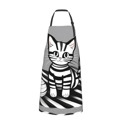 Round watercolor painting Heavy Duty Waterproof Apron with Pockets for AdultsResistant Grilling, Gardening, Painting - color: Play Ball Kitty