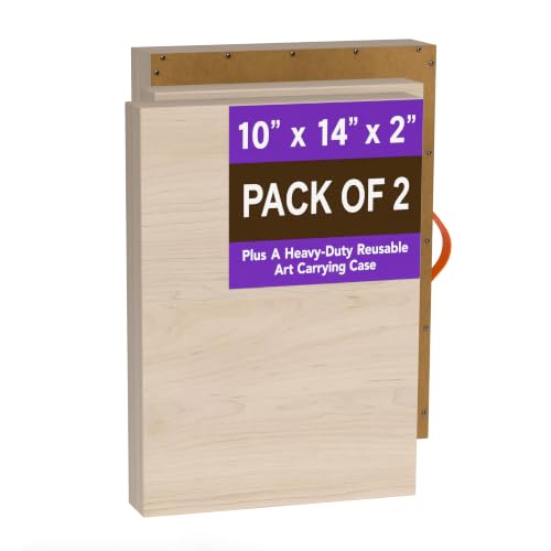 (Pack of 2) Studio 10x14 Inch Unfinished Panel Board, Cradled Painting Panels with Art Shipping Box, 2 Inch Thickness Frame for Acrylic and Oil Painting Pouring and Mix Media