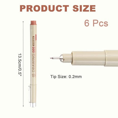 MECCANIXITY 005 Fineliner Ink Pens, 6Pcs 0.2mm Brown Micro Pens with Waterproof Archival Ink for Watercolor Sketching Cartoon Technical Drawing - style: 005#