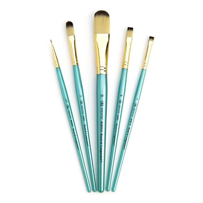 Royal & Langnickel Menta, 5pc Oval Wash Variety Brush Set for Acrylic Paints, Includes - Oval Wash, Filbert, Spotter, Chisel & Shader Brushes