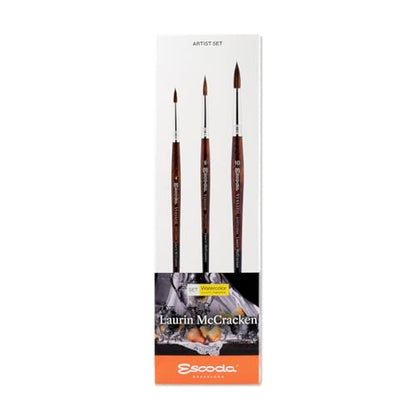 Escoda Signature Series Artist Watercolor Brush Set, Laurin Mccracken Set #1, Versatil Synthetic Kolinsky, Size (Round) 4, 6, 10 - color: Laurin Mccracken, size: Artist Set