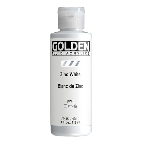 GOLDEN Fluid Acrylics, Zinc White, 4 fl. oz. Bottle, Professional Acrylic Paint, Transparent