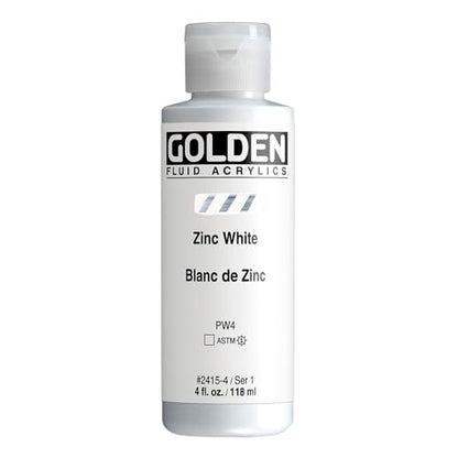 GOLDEN Fluid Acrylics, Zinc White, 4 fl. oz. Bottle, Professional Acrylic Paint, Transparent
