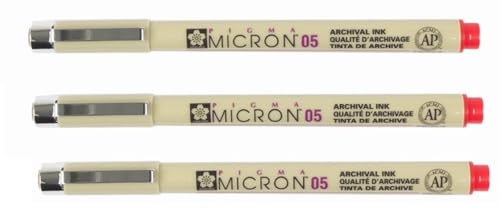 Sakura Pigma Micron - Pigment Fineliners - 0.5mm - Red [Pack of 3]