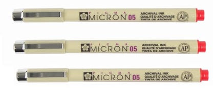 Sakura Pigma Micron - Pigment Fineliners - 0.5mm - Red [Pack of 3]