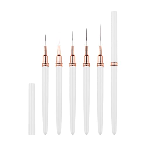 Metallic Liner Nail Art Brushes Set, Nail Art Pens, 5PCS White Color Nail Tools Liner Brush UV Gel Polish Painting Nail Design For Long Lines, Thin Details, Fine Drawing, Sizes 7/9/11/15/25mm - color: MMarch-020
