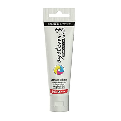 Daler Rowney System3 Cadmium Red Hue Heavy Body Acrylic Paint - 59ml Art Paint for Artists and Students - Artist Paint for Canvas Murals and More - Thick Acrylic Paint for All Skill Sets