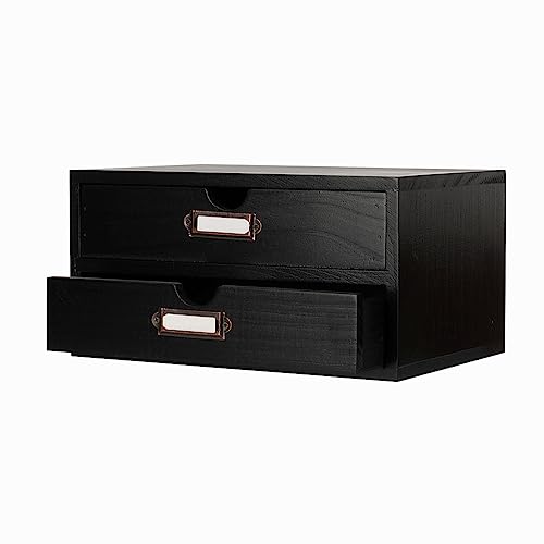 Wooden Storage Box Rustic Desktop Organizer with 2 Drawers Office Desk Accessories Shelf Small Craft Storage Containers Apothecary Cabinet and Chest Jewelry Holder for women(BLACK) - color: BLACK-SMALL02