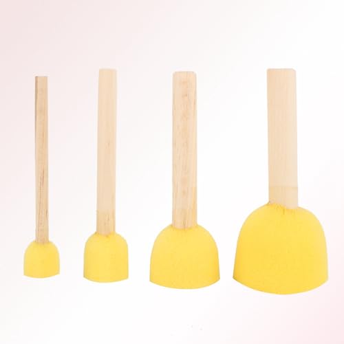 Jeanoko Assorted Foam Paint Brushes with Wooden Handle, 4 Various Sizes Sponge Brush Kit for Children Crafting and Art Projects