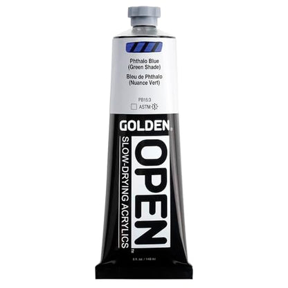 GOLDEN OPEN Slow-Drying Acrylics, Phthalo Blue/G.S., 5 fl oz. tube, Professional Acrylic Paint, Transparent - color: Phthalo Blue /G.S., size: 5 Fl Oz (Pack of 1)