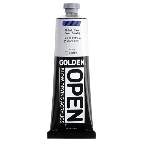 GOLDEN OPEN Slow-Drying Acrylics, Phthalo Blue/G.S., 5 fl oz. tube, Professional Acrylic Paint, Transparent - color: Phthalo Blue /G.S., size: 5 Fl Oz (Pack of 1)