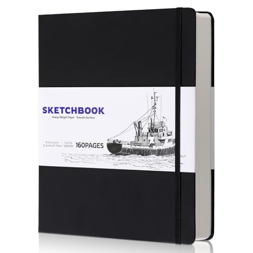 Hardcover Sketch Book, 110lb/180GSM Sketchbook for Drawing Painting, 160 Pages/80 Sheets Sketch Pad, 8.5×11 in Drawing Book Art Supplies for Teens, Adults, Artists - size: 8.5×11 Inch (1 Pack)