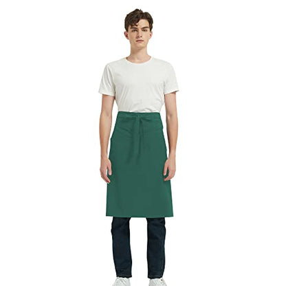 PINDUNCHEF Unisex Two Pocket Bbq Bistro Waiter CookingApron Waterproof Stain Resistant Waist apron - color: Dark Green