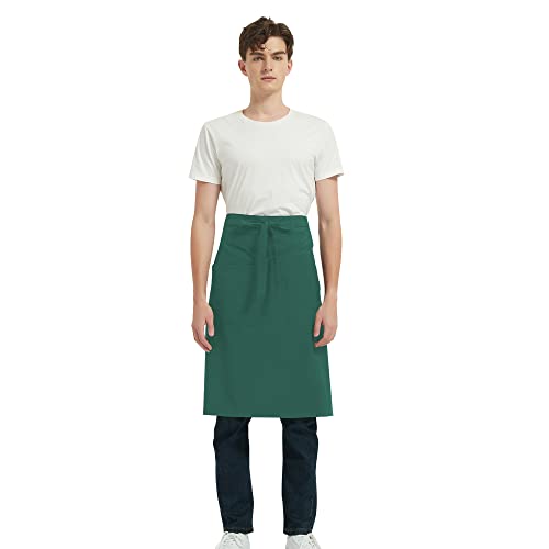 PINDUNCHEF Unisex Two Pocket Bbq Bistro Waiter CookingApron Waterproof Stain Resistant Waist apron - color: Dark Green