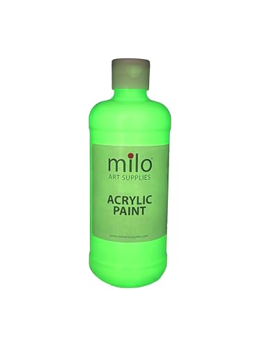 milo Glow in the Dark Acrylic Paint | Clear Phosphorescent Green Glow | 16 oz Bottle | Easy Light Glow Activated | Made in the USA | Non-Toxic | Glows UV in Black Light | Paint in the Dark - style: Glow in the Dark 16 oz