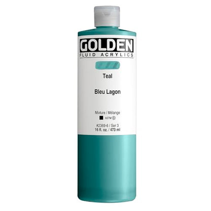 GOLDEN Fluid Acrylics, Teal, 16 fl. oz. Bottle, Professional Acrylic Paint, Opaque