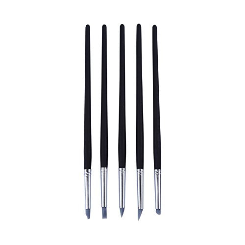 5pcs Clay Color Shaping Modeling Flexible Silicone Wax Clay Sculpting Carving Pottery Making Tool Pen with Black Wood Handles