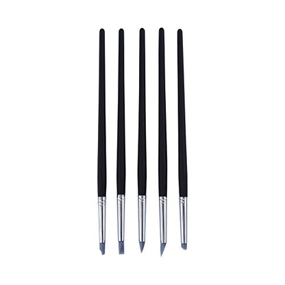 5pcs Clay Color Shaping Modeling Flexible Silicone Wax Clay Sculpting Carving Pottery Making Tool Pen with Black Wood Handles