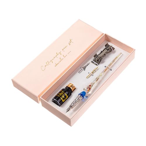 HUIOP Quill Pen,Retro Glass Dip Ink Pen Set Vintage Quill Pen Calligraphy Crystal Writing Signature Ink Dipped Pen with 2 Nibs & Pen Holder in Gift Box for Handwriting Student Friends Lovers