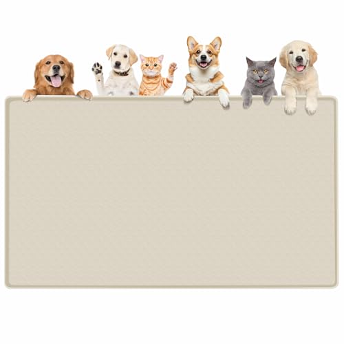Dog Food Mat 51''x25.6'' Extra Large Dog Mat for Food and Water,Beige | Silicone Dog Bowl Mat with Raised Edge, Waterproof Non-Slip Pet Feeding Mat for Floors, fit for Dog Cat Bowls - color: Beige, size: 51"L x 25.6"W