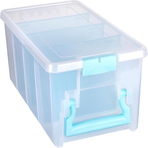 ArtBin 6925AA Semi Satchel with Removable Dividers, Portable Art & Craft Organizer with Handle, [1] Plastic Storage Case, Clear with Aqua Accents - color: Clear, size: Pack of 1