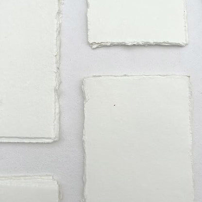E-Tailor Premium Handmade Ivory White Paper 150 GSM Deckle Edge Mixed Media Sheets for Watercolour, Calligraphy, Writing, Invitations & Crafts – Recycled Cotton Rag Paper Pack of 50– 4x9” - size: 4x9"