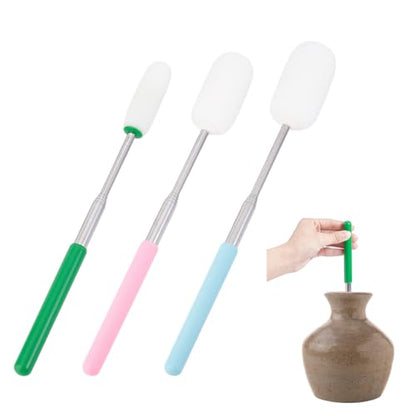 UNICRAFTALE 3Pcs 3 Styles Telescoping Sponge Stick Retractable Pottery Sponge Stick for Pottery with Long Handle Pottery Tool for Removing Excess Water from Tall and Narrow Pottery