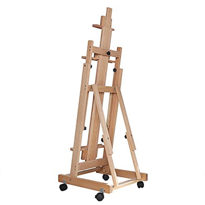 Large H-Frame Easel, Studio Easel Stand Wooden Art Craft Painting Stand with 56.3-91.34 in Adjustable Height & Wheels for Painting Canvas