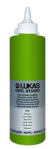 Lukas CRYL Studio Artist Acrylic Paint, Olive Green, 500 ml Bottle - High Pigment Acrylic Paints for Canvas Painting, Large Scale Works - Medium-Viscosity, Water-Mixable, Fast Drying - color: Olive Green, size: 16.91 Fl Oz (Pack of 1)