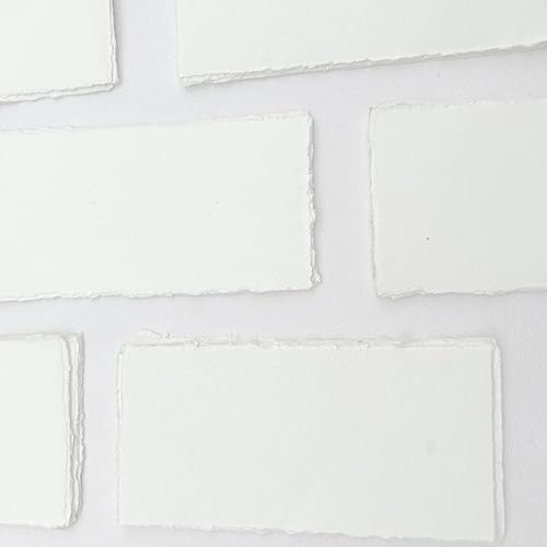 Handmade Cotton Deckle Edge Paper – Ideal for Wedding Invitations, Menu Cards, Calligraphy, Watercolor, Postcards, Crafts, and Announcements - Thick 150 GSM, Pack of 100 Sheets (9" x 4" Off-White) - size: 9" x 4" Off-White