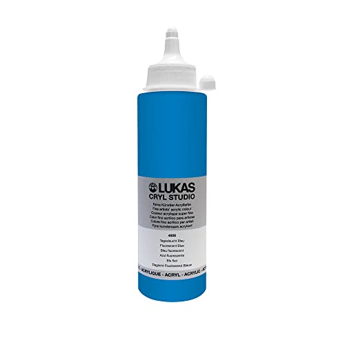 Lukas CRYL Studio Artist Acrylic Paint, Fluorescent Blue, 250 ml Bottle - High Pigment Acrylic Paints for Canvas Painting, Large Scale Works - Medium-Viscosity, Water-Mixable, Fast Drying - color: Fluorescent Blue, size: 250 ml Bottle