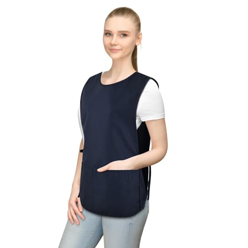 TFTAFAN Cobbler Apron Unisex Waterproof Apron with 2 Deep Pockets Art Smock for Painting Cleaning Artiest Apron work kitchen - color: Navy Blue