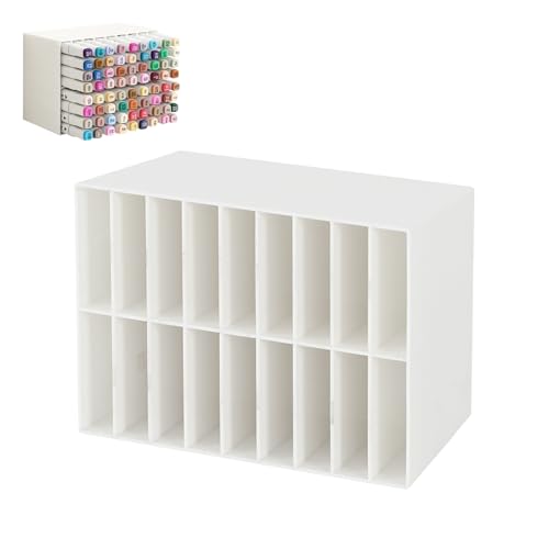Marker Organizer for Desk, Horizontal Art Pen Holder Storage Rack hold 72 Makers, Drawing Art Organizers and Storage for Home, Craft Room, Office (White) - color: White