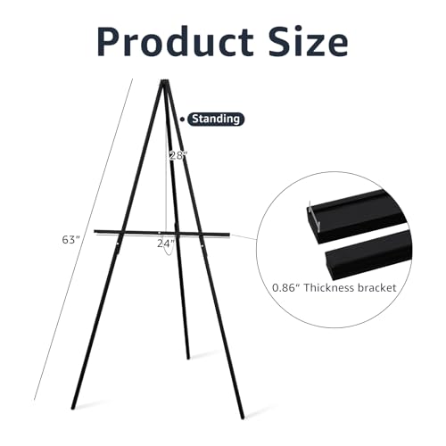 NianFeng Wooden Easel Stand for Sign, Easel Display Stand Floor for Wedding Sign with Adjustable Tray, 63-Inch, Tripod A-Frame Poster Light Duty, Welcome, Art Show & Baby Shower (Black) - color: Black