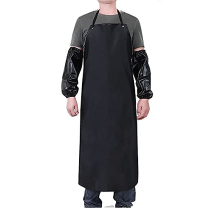 Somotersea Waterproof Aprons for Dishwashing Rubber Vinyl Lightweight Chemical Resistant Industrial Apron Adjustable Bib 40" for Work Grilling Lab Kitchen Butcher Black
