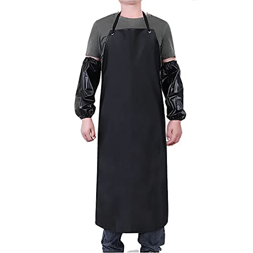 Somotersea Waterproof Aprons for Dishwashing Rubber Vinyl Lightweight Chemical Resistant Industrial Apron Adjustable Bib 40" for Work Grilling Lab Kitchen Butcher Black