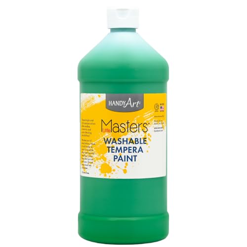 Handy Art Little Masters Washable Tempera Paint, Green, 32 oz Bottle | Bright & Mixable, High Opacity, Washable Colors for Classroom, Students, Kids, Young Artists, Safe & Non-Toxic, Made in USA - color: Green, size: 32 Fl Oz (Pack of 1)