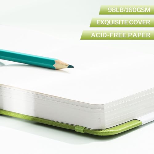 Prudiut 5" x 5" Hardcover Pocket Sketchbook, 80 Sheets, Emerald Green | 160gsm acid-free paper, elastic closure, ribbon bookmark, compact travel size for sketching on the go - color: Emerald Green