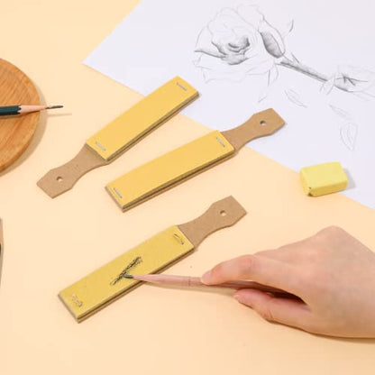 Sandpaper Sharpener,3-Pack Sketch Sandpaper Pencil Sharpeners 6.2x0.9 Pointer Art Drawing Tool Pastel Sticks Drawing Tool for Artist Sketch Beginner (10 Sheets/Pcs) - color: Flat Handle
