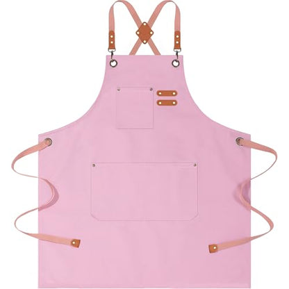 AFUN Aprons for Men Women with Large Pockets, 16-Ounce Cotton Canvas Cross Back Apron - color: Light Pink