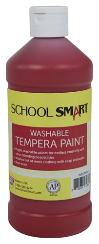 School Smart Washable Tempera Paint, Red, 1 Pint Bottle - color: Red