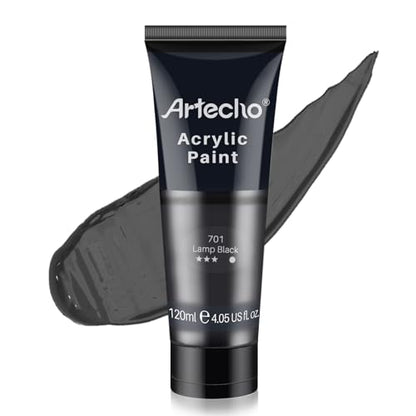 Artecho Black Acrylic Paint, Lamp Black Paint (120ml / 4.05oz) Tubes, Art Craft Paints for Canvas, Rock, Stone, Wood, Fabric, Art Supplies - color: Lamp Black, style: Regular